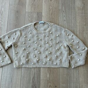 Zara Women's Tan Linen blend Whimsy Knit Lightweight Sweater Long Sleeve Small